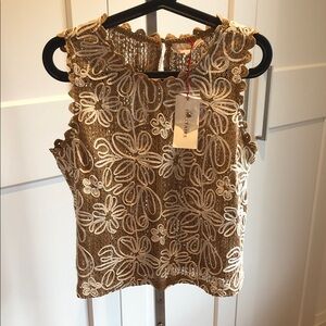 Anthropologie Gold Floral Lace Blouse